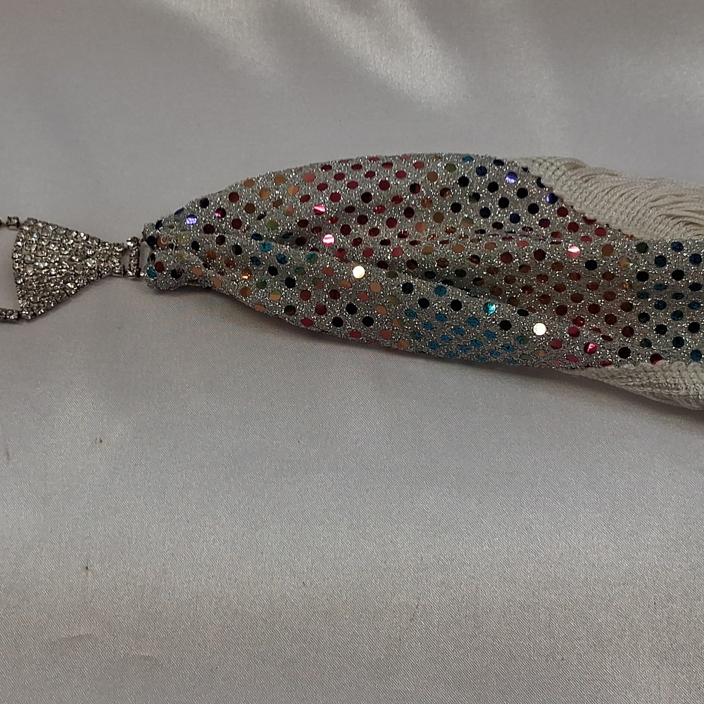 Silver Rhinestone  Fringe Neck Tie - Picture 4 of 5